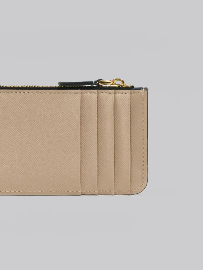 Light Green White And Brown Saffiano Leather Card Case Women Marni Wallets and Small Leather Goods