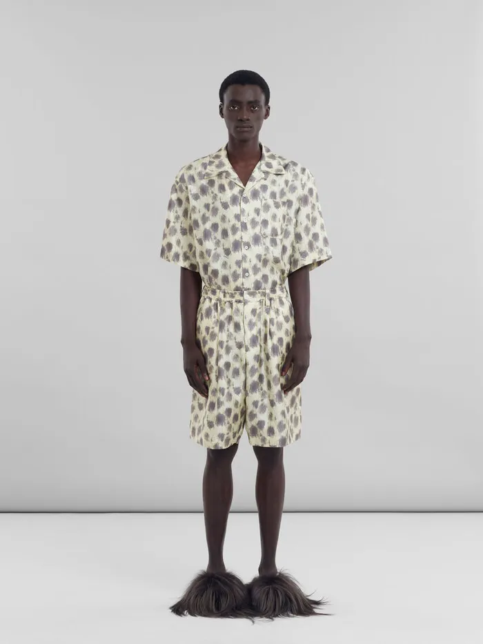 Light Yellow Silk Bermuda Shorts With Crayon Leopard Prints Men Marni Pants