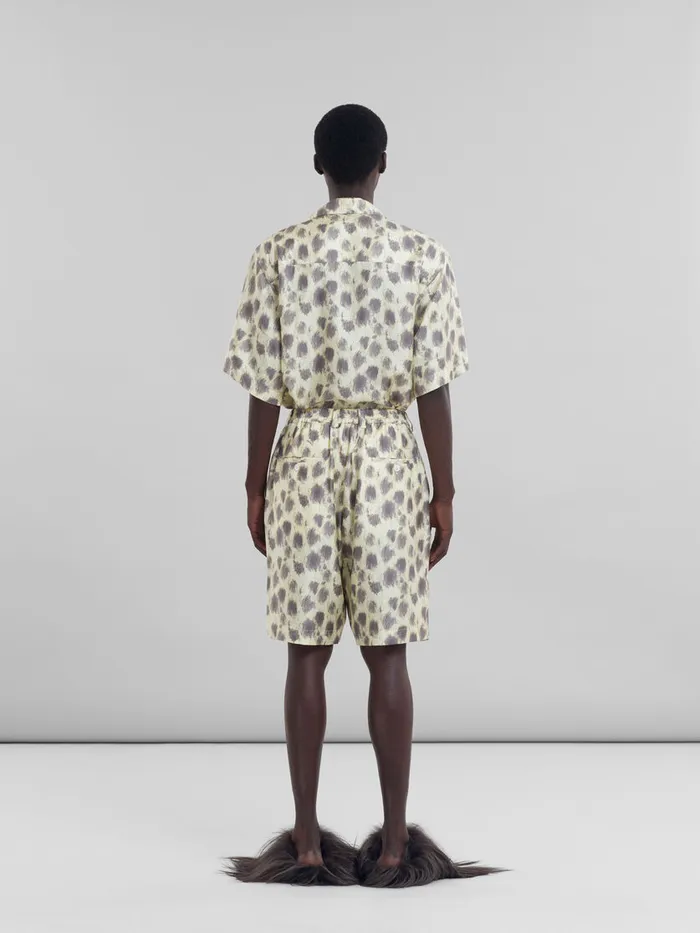 Light Yellow Silk Bermuda Shorts With Crayon Leopard Prints Men Marni Pants