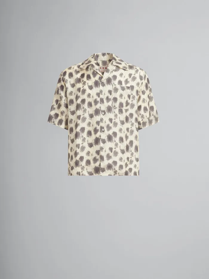 Light Yellow Silk Bowling Shirt With Crayon Leopard Print Men Marni Matching Sets