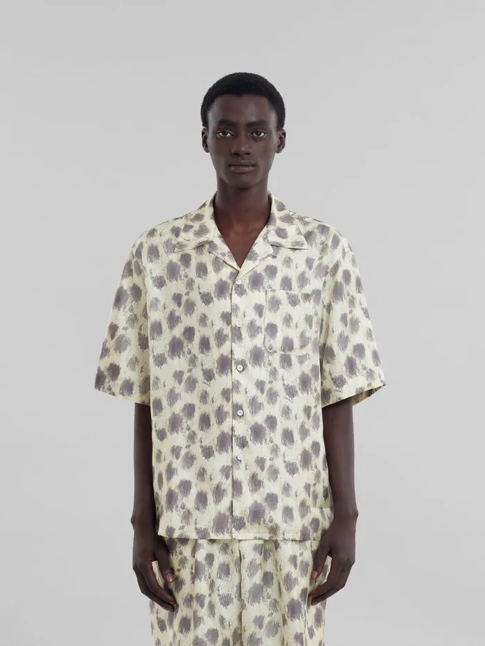 Light Yellow Silk Bowling Shirt With Crayon Leopard Print Men Marni Matching Sets