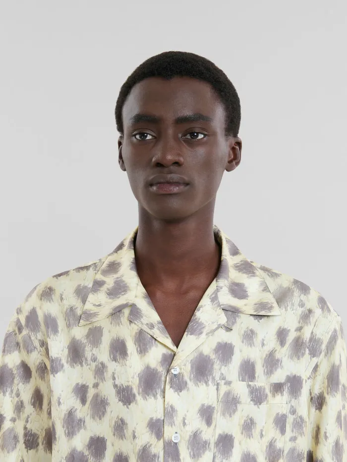 Light Yellow Silk Bowling Shirt With Crayon Leopard Print Men Marni Matching Sets