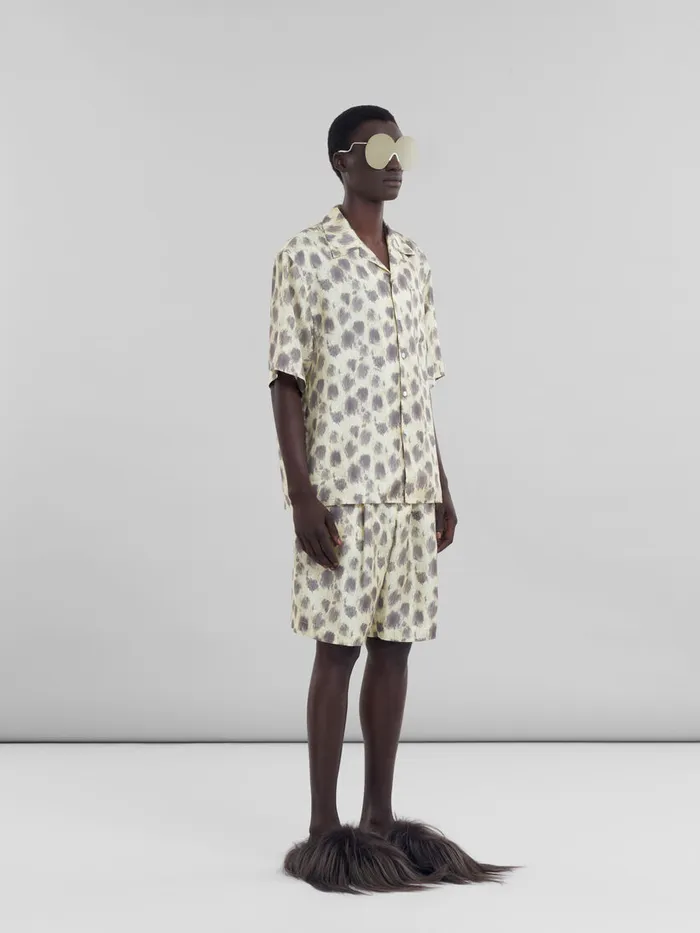 Light Yellow Silk Bowling Shirt With Crayon Leopard Print Men Marni Matching Sets