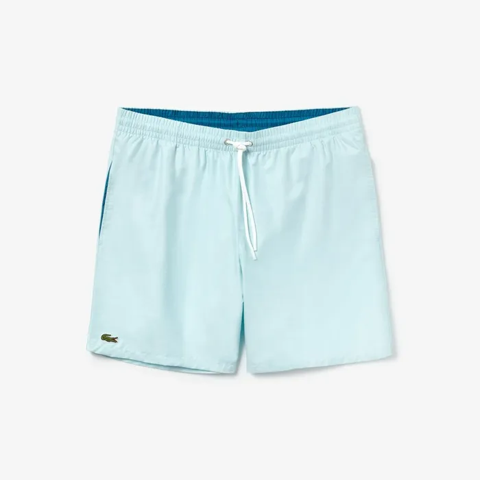 Lightweight Cotton Swim Trunks With Pockets WhiteBlue Mens Lacoste Swimwear Popular