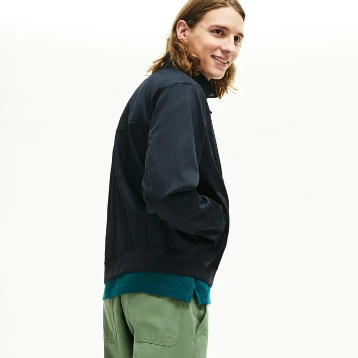 Lightweight Cotton Zip Harrington Jacket Navy Blue Mens Lacoste Jackets and Coats For Sale