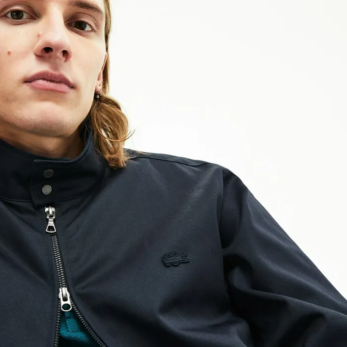 Lightweight Cotton Zip Harrington Jacket Navy Blue Mens Lacoste Jackets and Coats For Sale