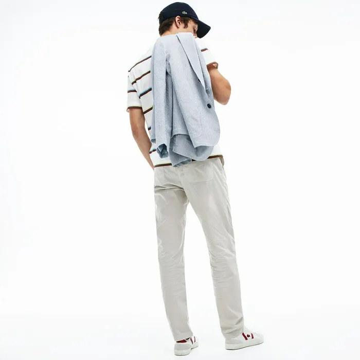 Lightweight Stretch Cotton Pants Light Grey Mens Lacoste Pants and Shorts Outlet