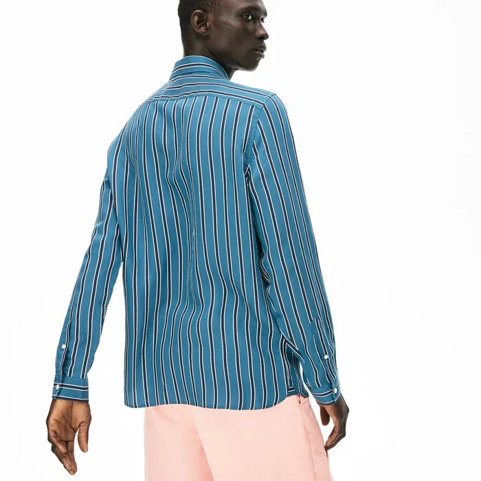 Lightweight Striped Shirt Navy BlueWhite Mens Lacoste Button Down Shirts Online