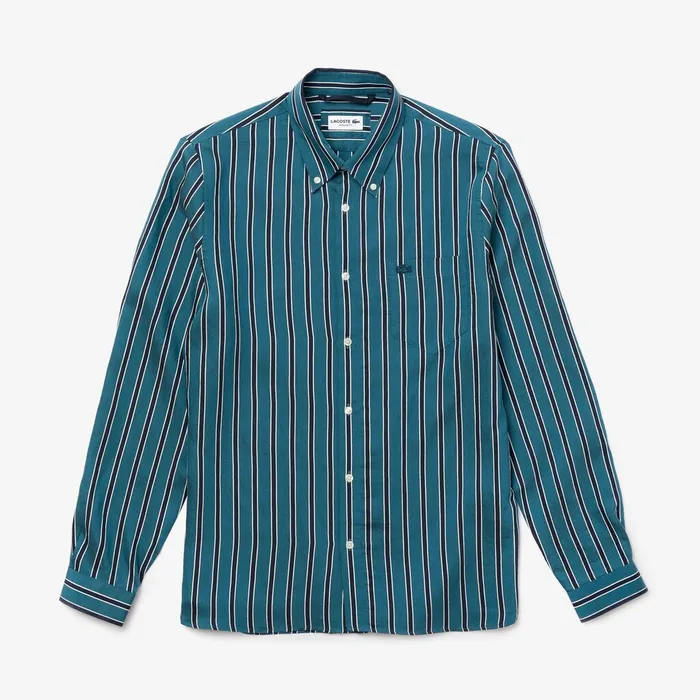 Lightweight Striped Shirt Navy BlueWhite Mens Lacoste Button Down Shirts Online
