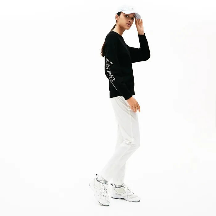LIVE 3D Signature Cotton Crewneck Sweater Black Womens Lacoste Sweaters and Sweatshirts Popular