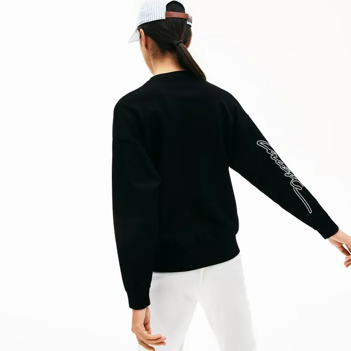 LIVE 3D Signature Cotton Crewneck Sweater Black Womens Lacoste Sweaters and Sweatshirts Popular