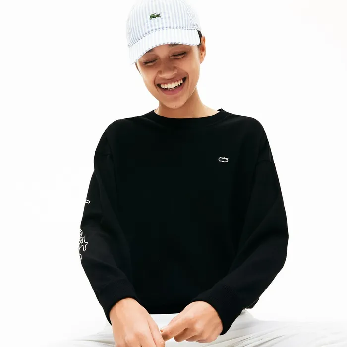 LIVE 3D Signature Cotton Crewneck Sweater Black Womens Lacoste Sweaters and Sweatshirts Popular