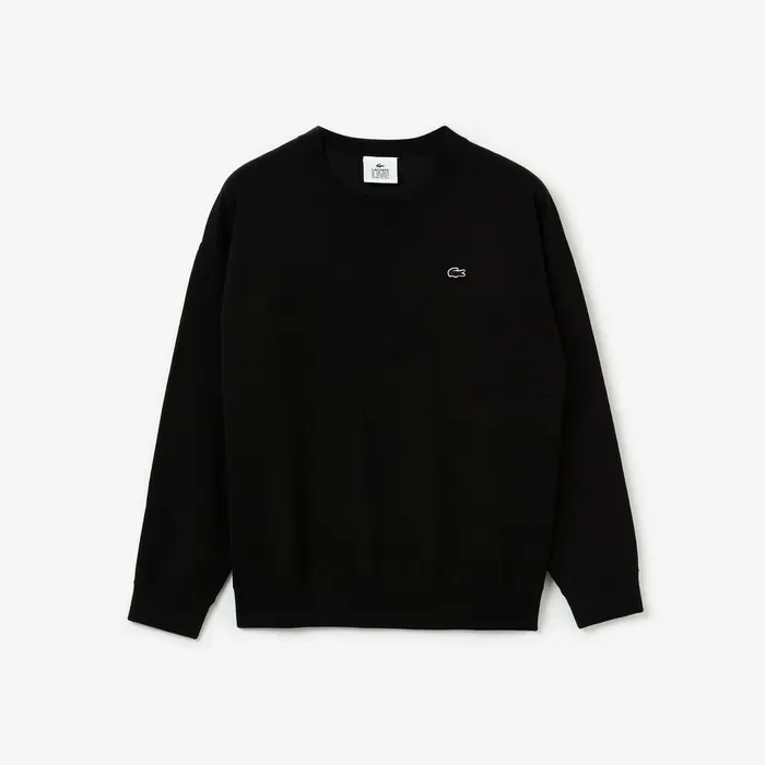 LIVE 3D Signature Cotton Crewneck Sweater Black Womens Lacoste Sweaters and Sweatshirts Popular