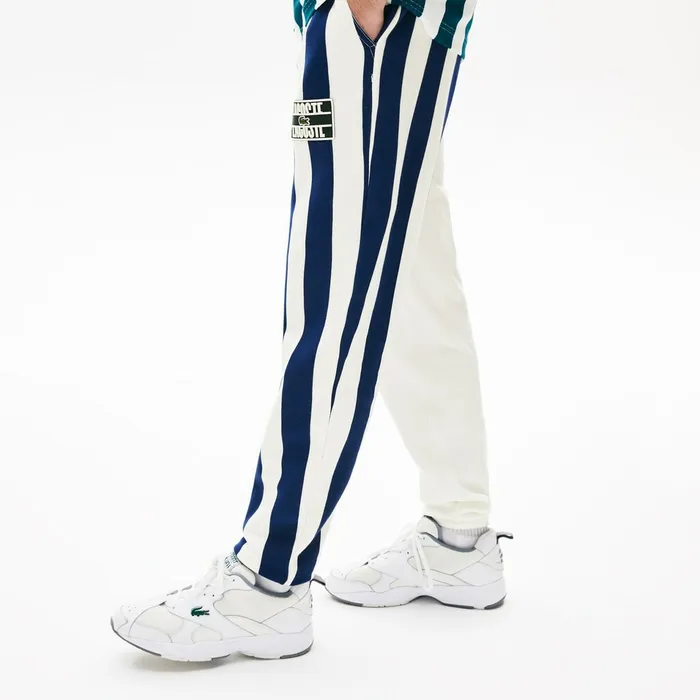LIVE Bicolor Fleece Tracksuit Pants WhiteNavy BlueWhite Mens Lacoste Tracksuits Online Store