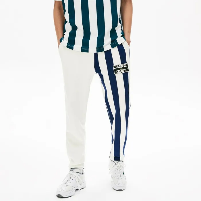 LIVE Bicolor Fleece Tracksuit Pants WhiteNavy BlueWhite Mens Lacoste Tracksuits Online Store
