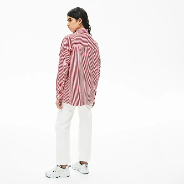 LIVE BoxyFit Striped Cotton Shirt WhiteRed Womens Lacoste Shirts and Tops Shop Online