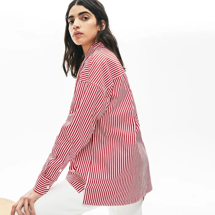 LIVE BoxyFit Striped Cotton Shirt WhiteRed Womens Lacoste Shirts and Tops Shop Online