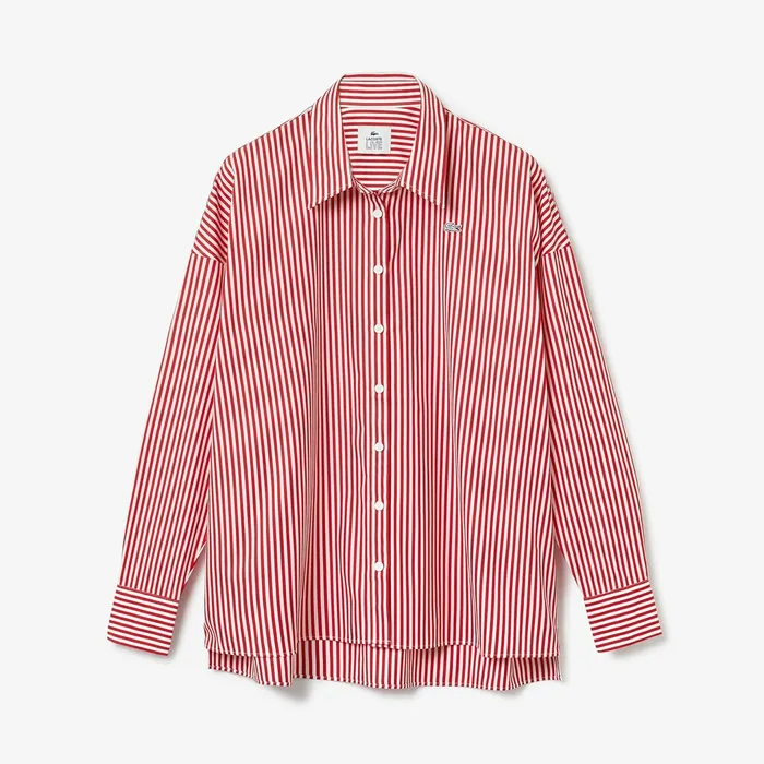 LIVE BoxyFit Striped Cotton Shirt WhiteRed Womens Lacoste Shirts and Tops Shop Online