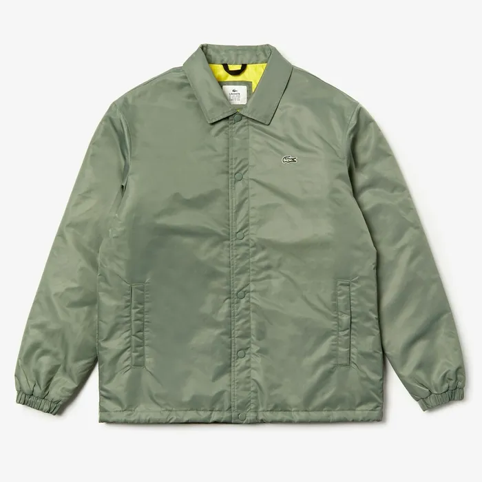 LIVE Buttoned Embroidered Coach Jacket Khaki Green Mens Lacoste Jackets and Coats For Sale