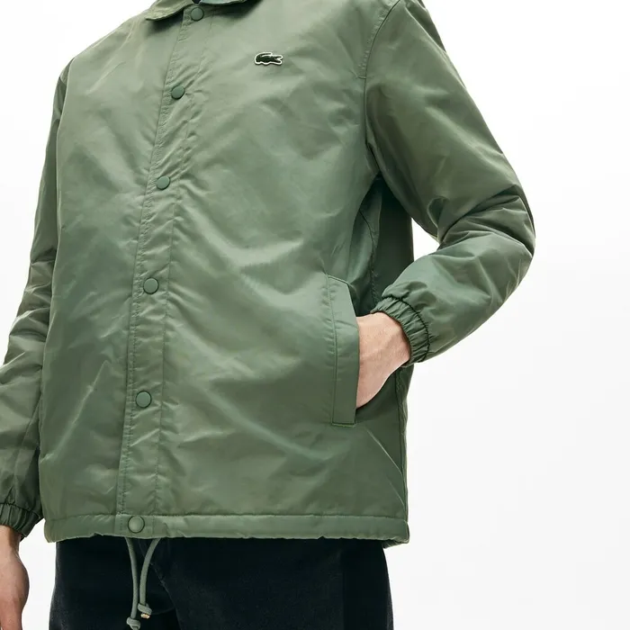 LIVE Buttoned Embroidered Coach Jacket Khaki Green Mens Lacoste Jackets and Coats For Sale