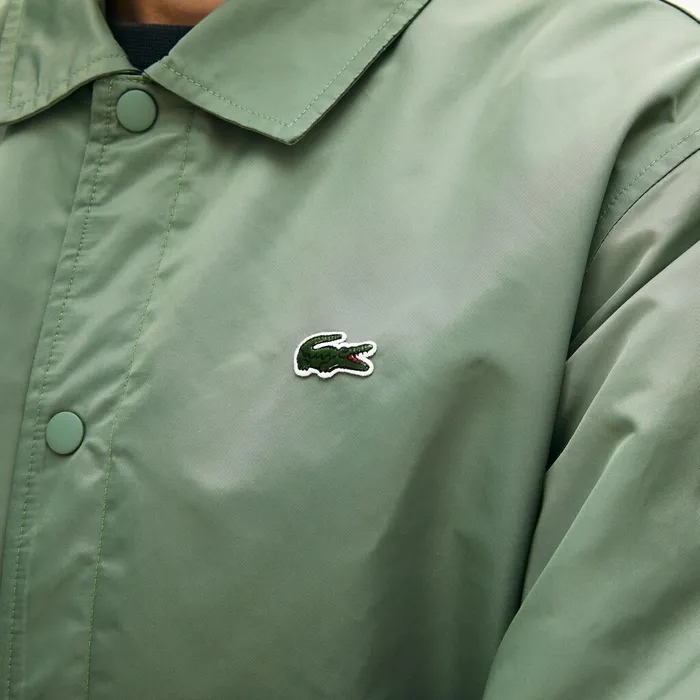 LIVE Buttoned Embroidered Coach Jacket Khaki Green Mens Lacoste Jackets and Coats For Sale