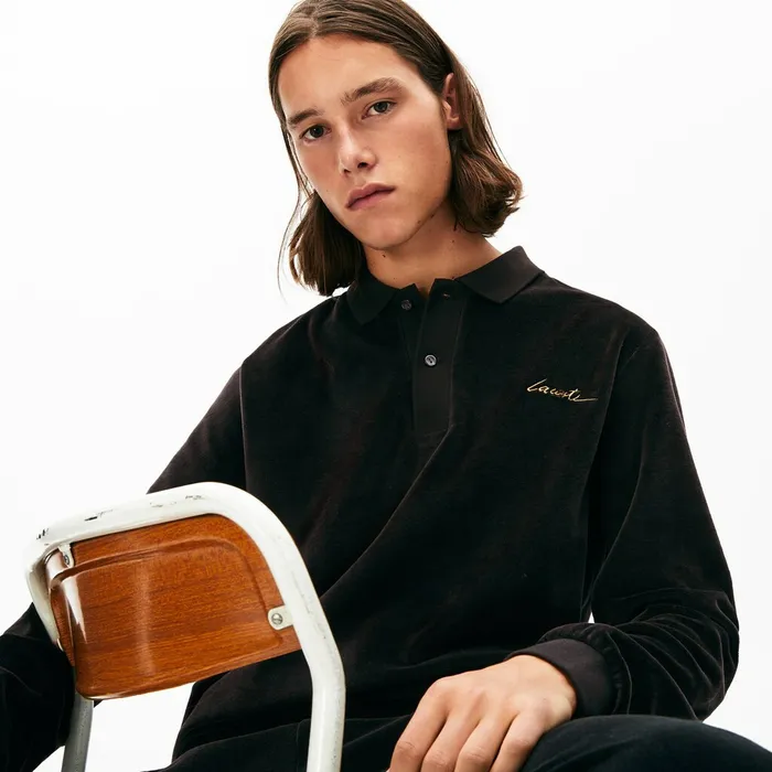 LIVE Classic Fit Velvet Polo Shirt Black Mens Lacoste Polos Online Outlet Store LIVE Classic Fit Velvet Polo Shirt Black Mens Lacoste Polos Online Outlet Store