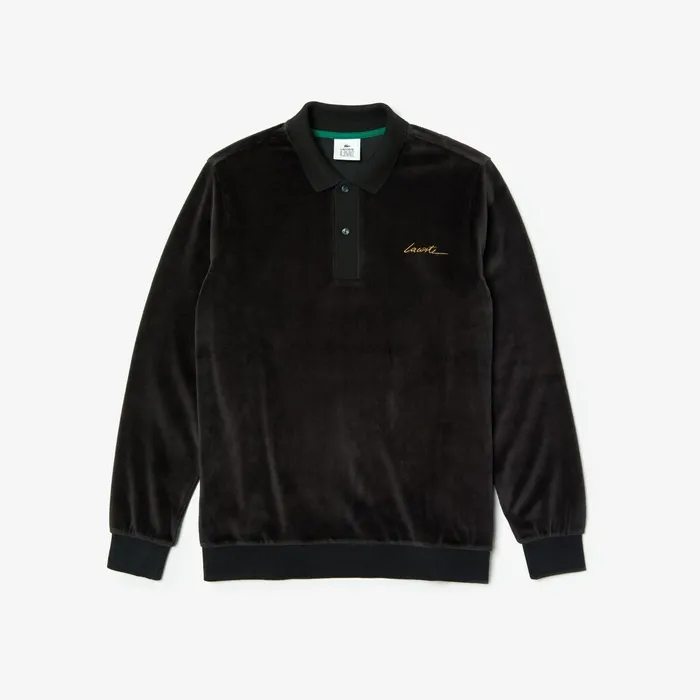 LIVE Classic Fit Velvet Polo Shirt Black Mens Lacoste Polos Online Outlet Store