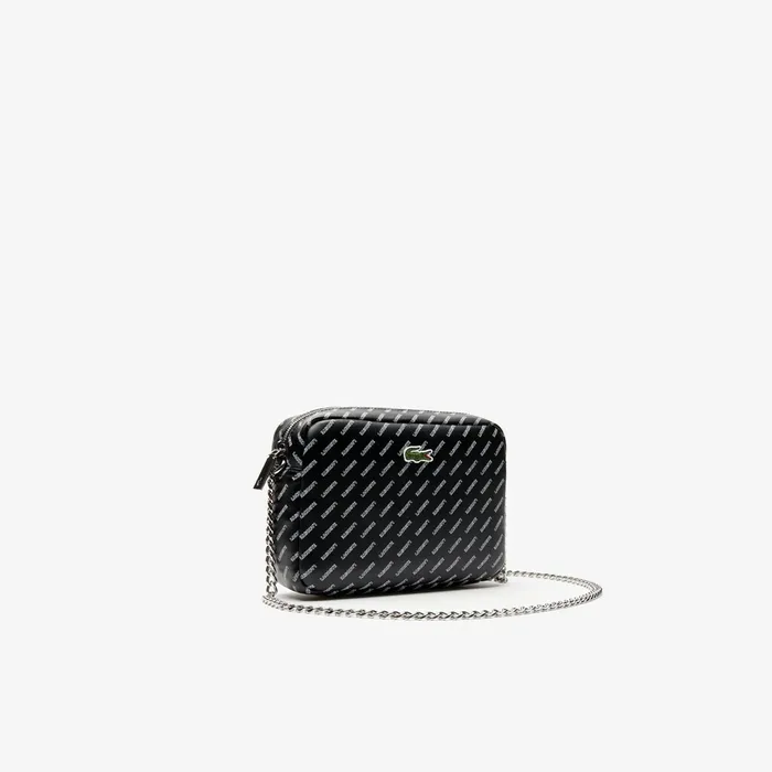 LIVE Coated Print Canvas Shoulder Bag Allover Lacoste Black Womens Lacoste Bags Shop Online