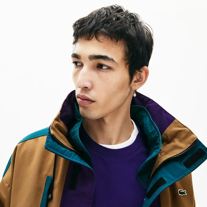 LIVE ColorBlock Parka BrownPurpleGreen Mens Lacoste Jackets and Coats For Sale