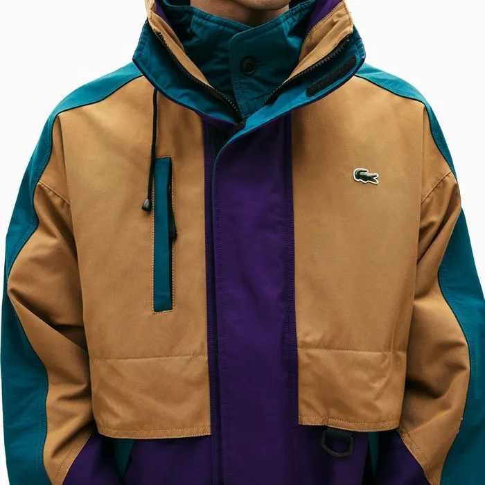 LIVE ColorBlock Parka BrownPurpleGreen Mens Lacoste Jackets and Coats For Sale