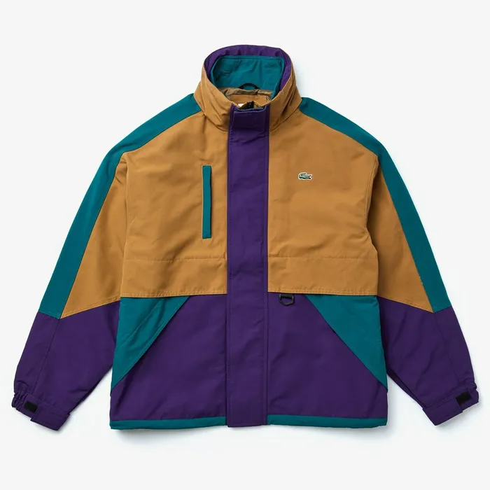 LIVE ColorBlock Parka BrownPurpleGreen Mens Lacoste Jackets and Coats For Sale