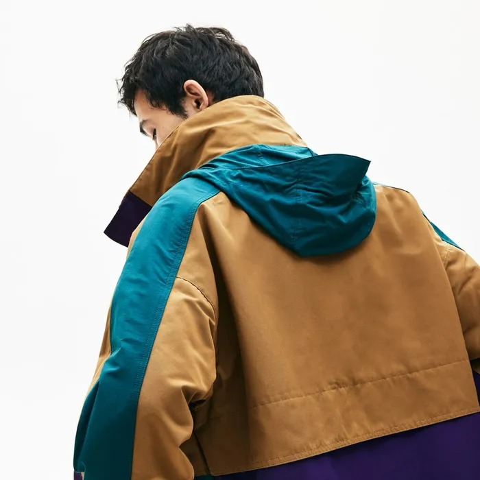LIVE ColorBlock Parka BrownPurpleGreen Mens Lacoste Jackets and Coats For Sale