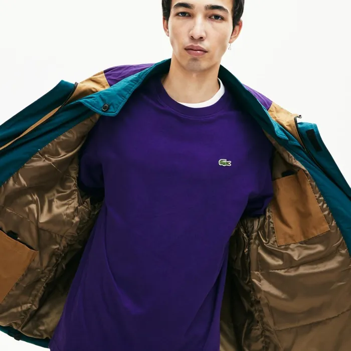 LIVE ColorBlock Parka BrownPurpleGreen Mens Lacoste Jackets and Coats For Sale