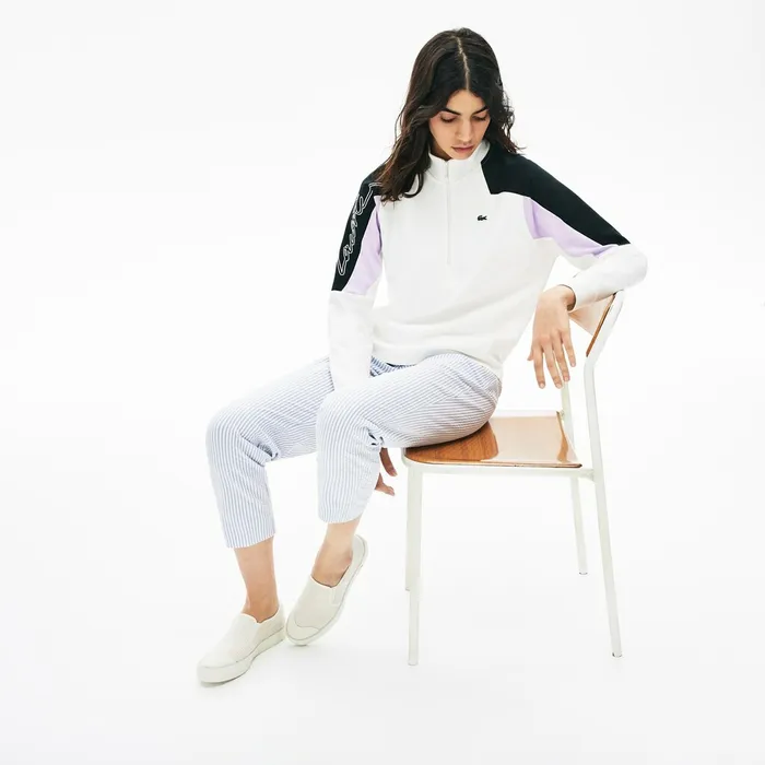 LIVE ColorBlock ZipFront Sweatshirt White Womens Lacoste Sweaters and Sweatshirts Gift 4 You