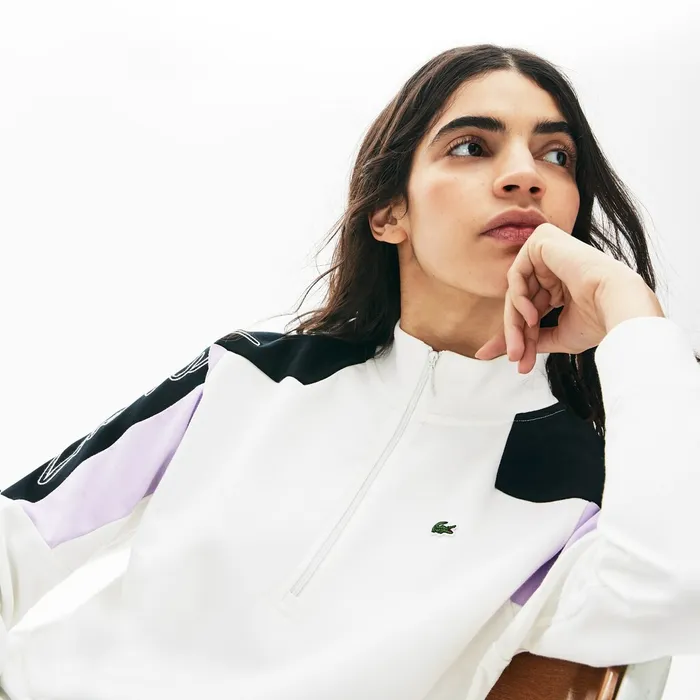 LIVE ColorBlock ZipFront Sweatshirt White Womens Lacoste Sweaters and Sweatshirts Gift 4 You