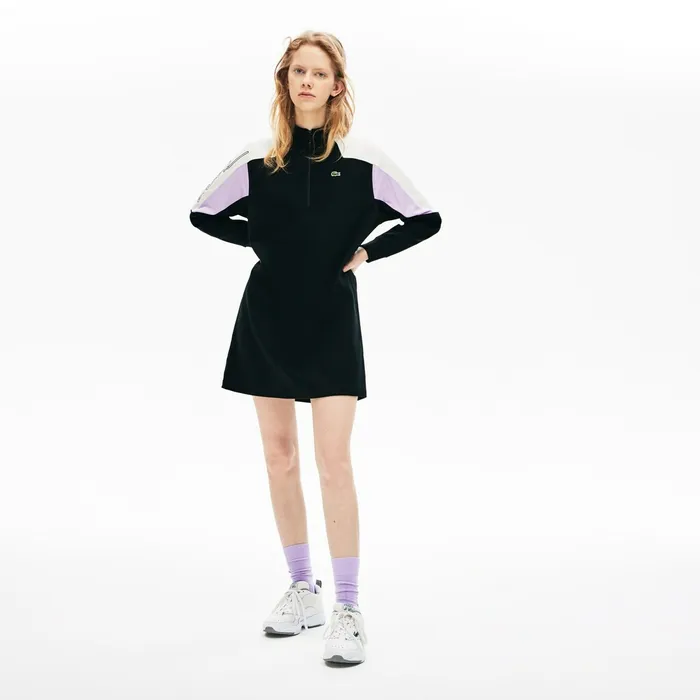 LIVE Colorblock Cotton Zip Sweatshirt Dress BlackWhite Womens Lacoste Dresses and Skirts Popular