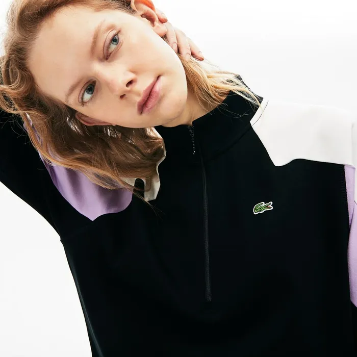 LIVE Colorblock Cotton Zip Sweatshirt Dress BlackWhite Womens Lacoste Dresses and Skirts Popular