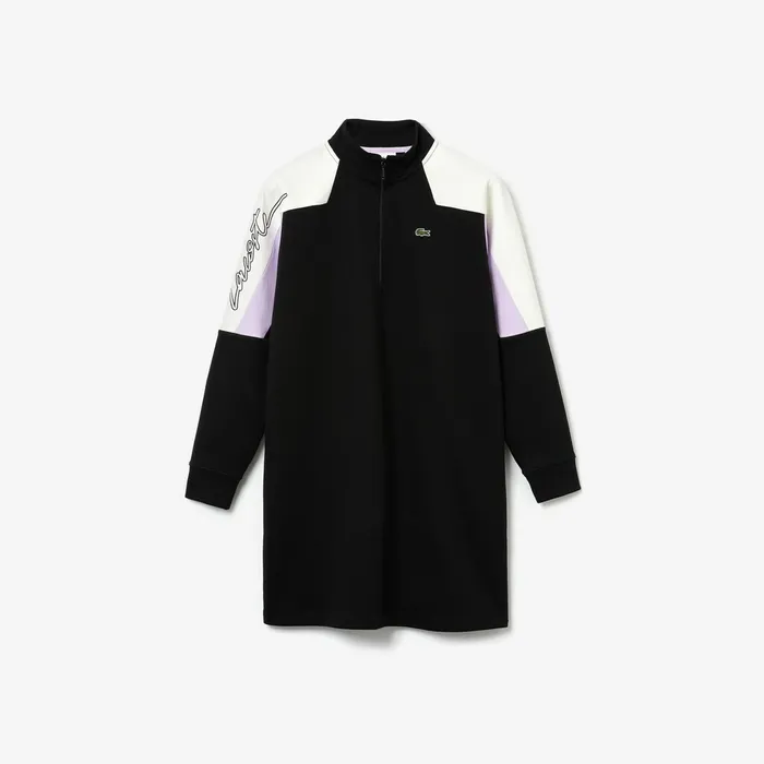 LIVE Colorblock Cotton Zip Sweatshirt Dress BlackWhite Womens Lacoste Dresses and Skirts Popular
