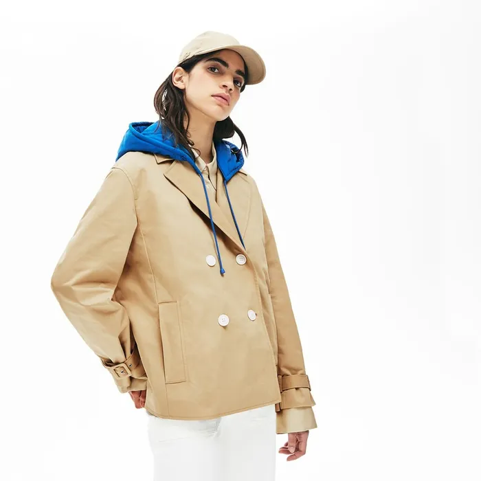 LIVE Contrast Hood 2in1 Trench Coat BeigeBlue Womens Lacoste Jackets and Coats Casaul LIVE Contrast Hood 2in1 Trench Coat BeigeBlue Womens Lacoste Jackets and Coats Casaul