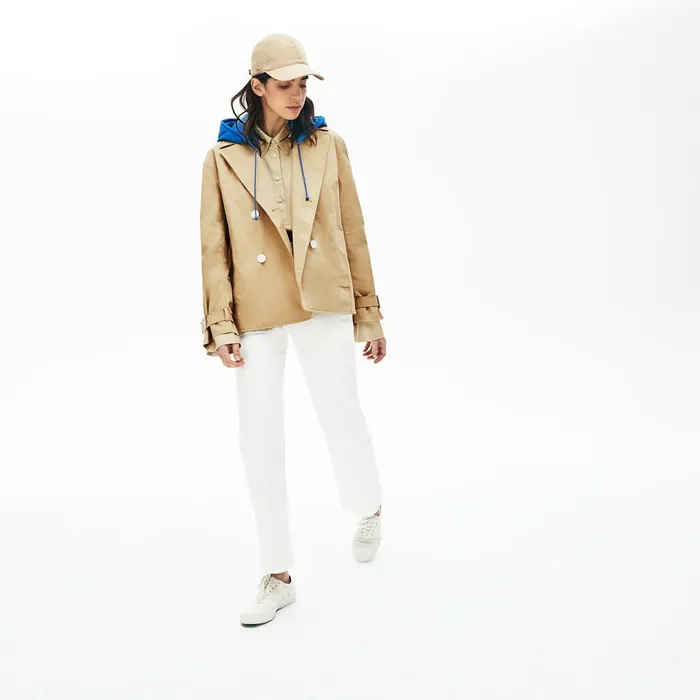 LIVE Contrast Hood 2in1 Trench Coat BeigeBlue Womens Lacoste Jackets and Coats Casaul