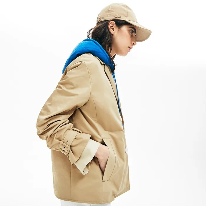 LIVE Contrast Hood 2in1 Trench Coat BeigeBlue Womens Lacoste Jackets and Coats Casaul
