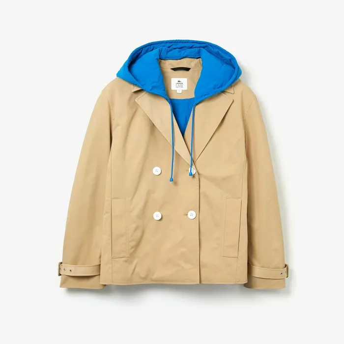 LIVE Contrast Hood 2in1 Trench Coat BeigeBlue Womens Lacoste Jackets and Coats Casaul
