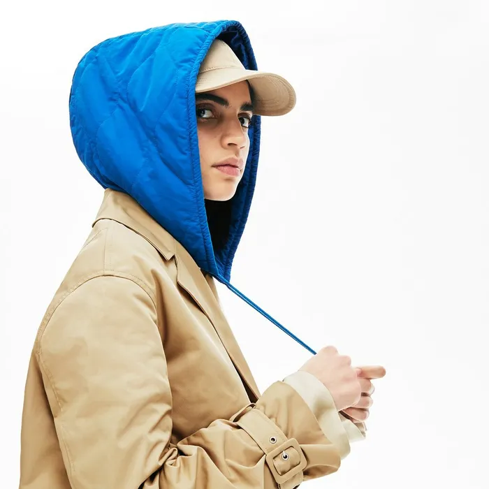 LIVE Contrast Hood 2in1 Trench Coat BeigeBlue Womens Lacoste Jackets and Coats Casaul