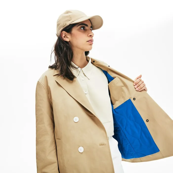 LIVE Contrast Hood 2in1 Trench Coat BeigeBlue Womens Lacoste Jackets and Coats Casaul