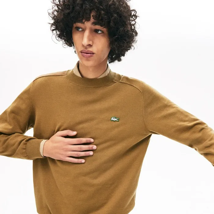 LIVE Cotton Crewneck Sweater Brown Mens Lacoste Sweaters Gift 4 You