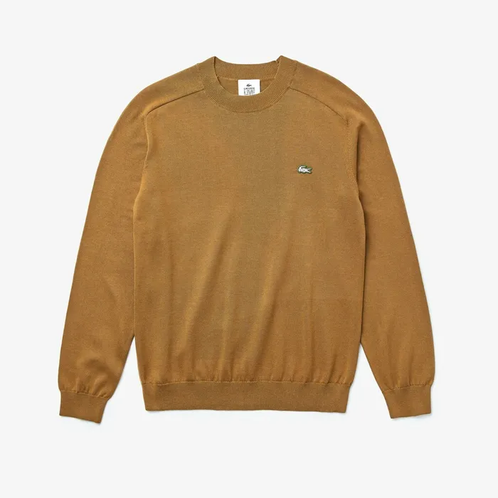 LIVE Cotton Crewneck Sweater Brown Mens Lacoste Sweaters Gift 4 You
