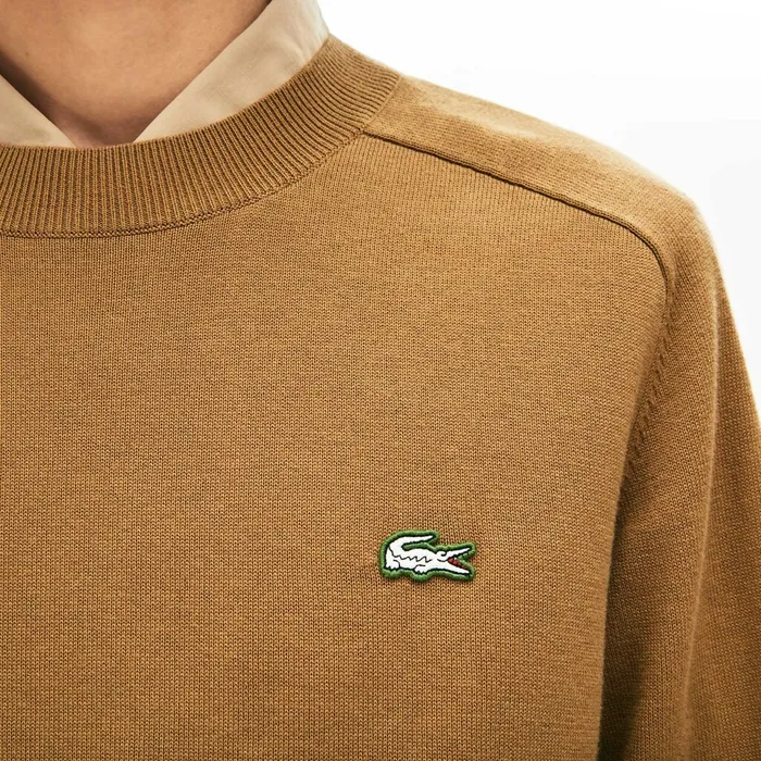 LIVE Cotton Crewneck Sweater Brown Mens Lacoste Sweaters Gift 4 You