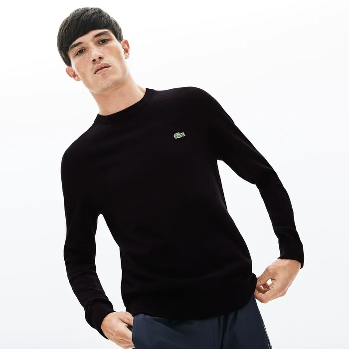 LIVE Crew Neck Cashmere And Cotton Sweater Black Mens Lacoste Sweaters Gift 4 You