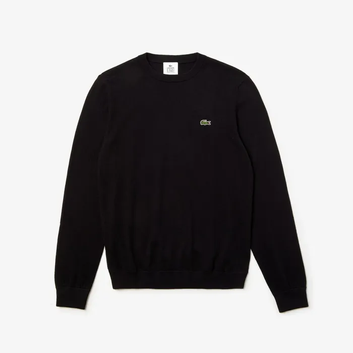 LIVE Crew Neck Cashmere And Cotton Sweater Black Mens Lacoste Sweaters Gift 4 You
