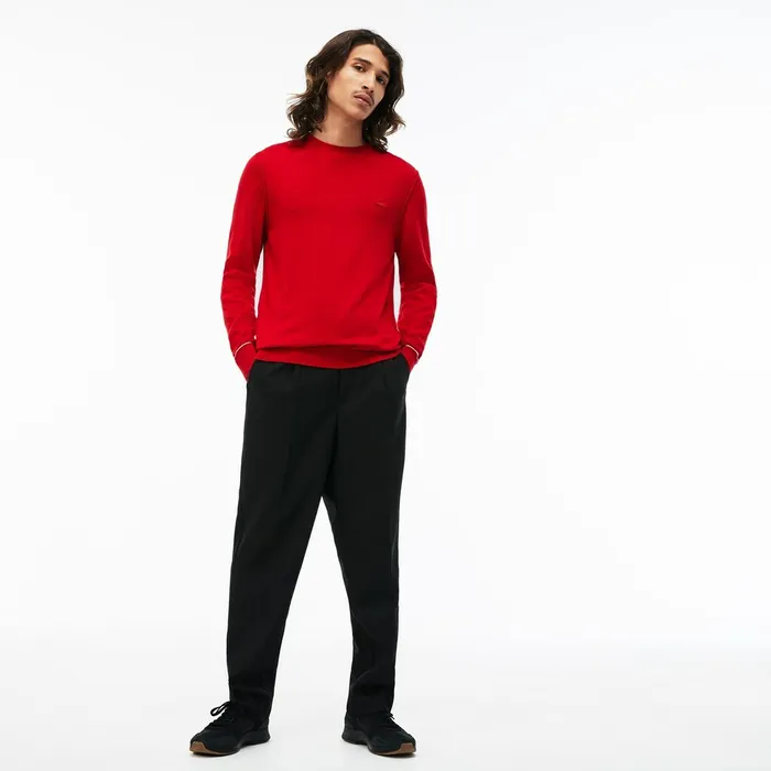 LIVE Crew Neck Cotton And Cashmere Jersey Sweater RedWhite Mens Lacoste Sweaters Popular LIVE Crew Neck Cotton And Cashmere Jersey Sweater RedWhite Mens Lacoste Sweaters Popular